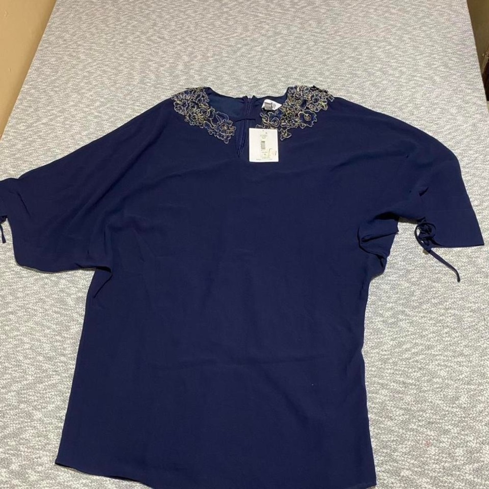 Belle Badgley Mischka blue Payton dress NWT detail sleeves women 6. SKU-A349